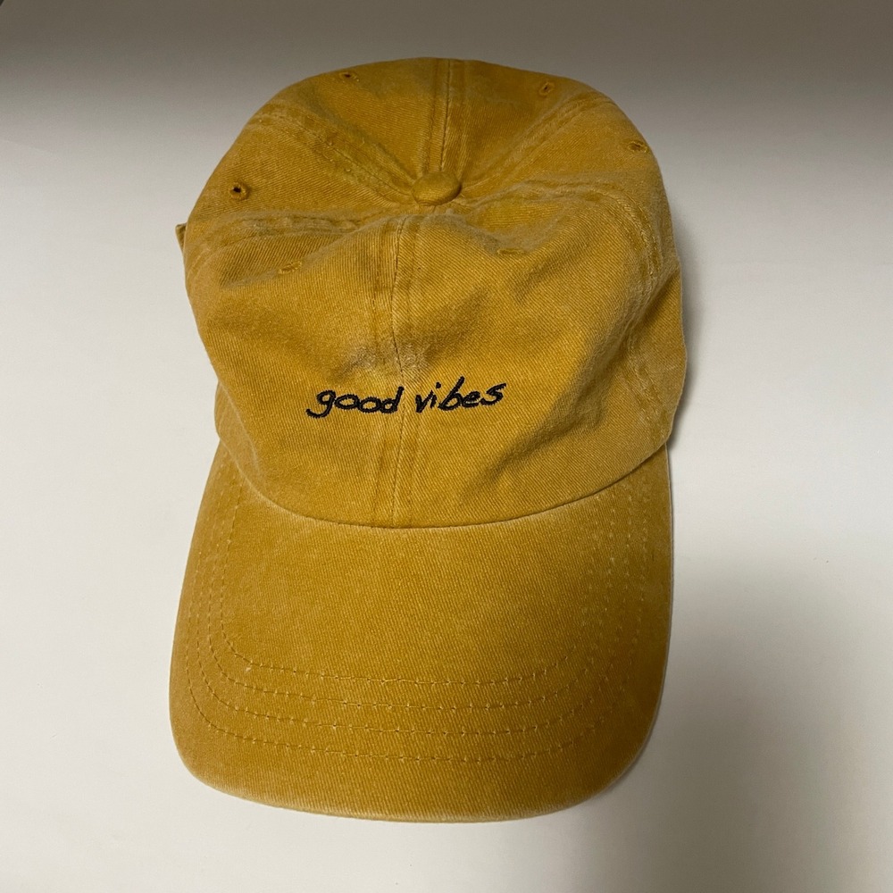 Nissi Caps Good Vibes Baseball Hat Mustard Yellow Cotton Adjustable Dad‎ Cap Hip